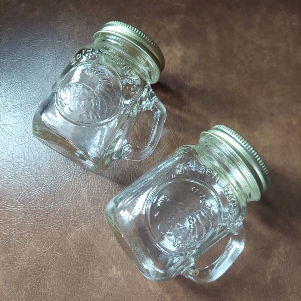 Golden Harvest Mini Mason Jar Salt Pepper Shaker Set Clear Glass Farmhouse Decor
